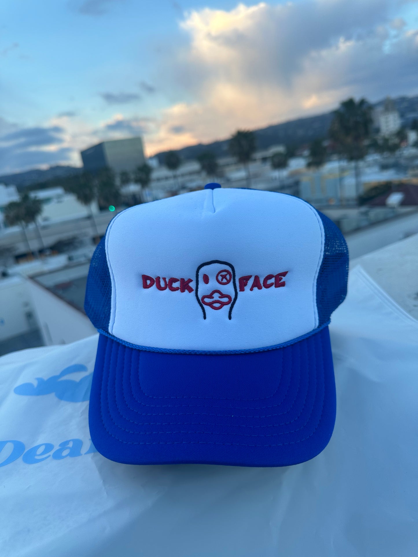 Blue and Red “Duck Face” Hat