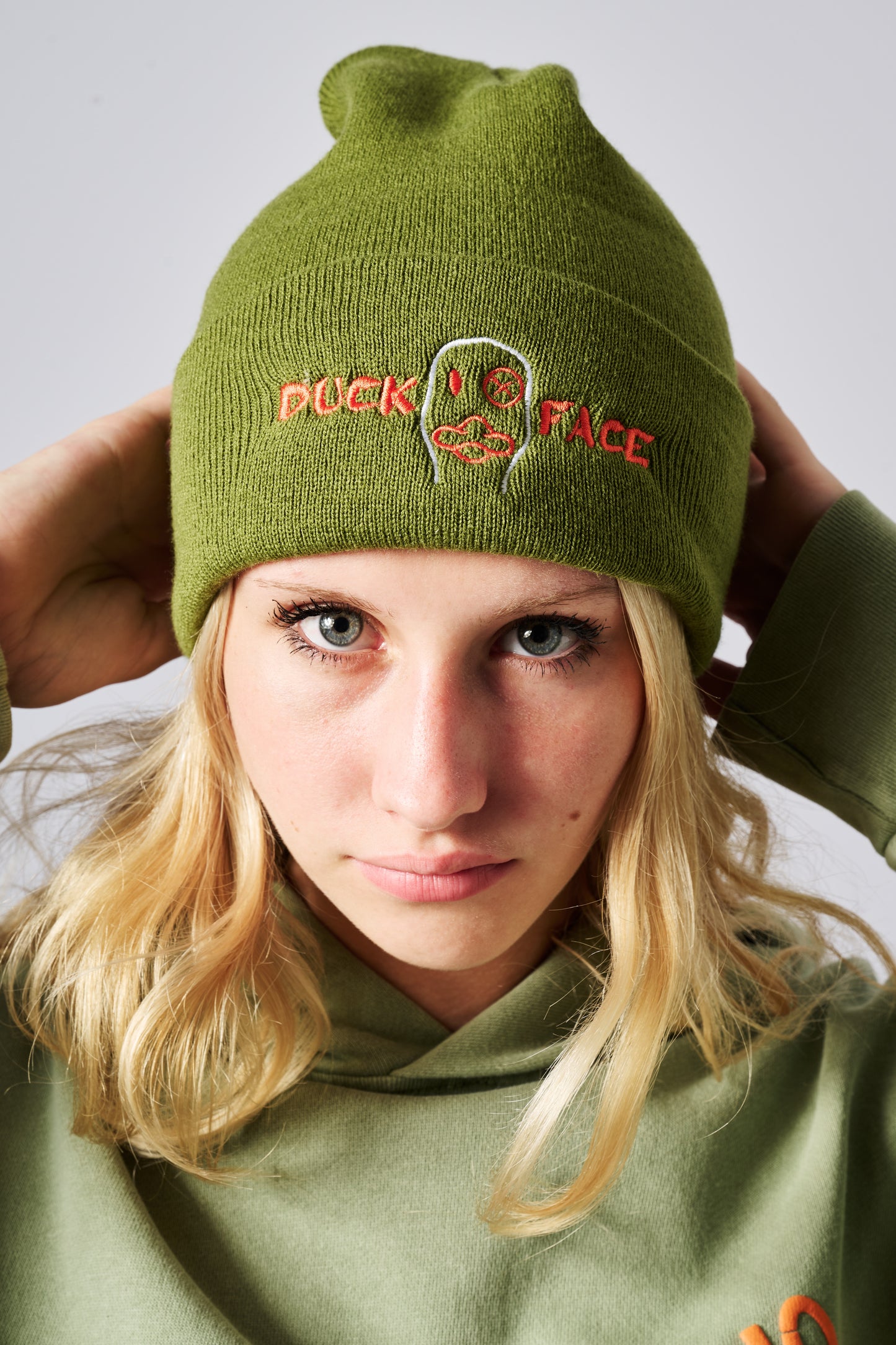 “Duck Face” beanies